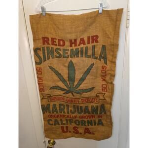Sinsemilla Red Hair Cannabis MARIJUANA Burlap Bag Sack 34x21 Weed Mary Jane
